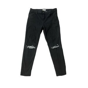 Free People Jeans Black Denim Skinny Mid Rise Distressed size 30